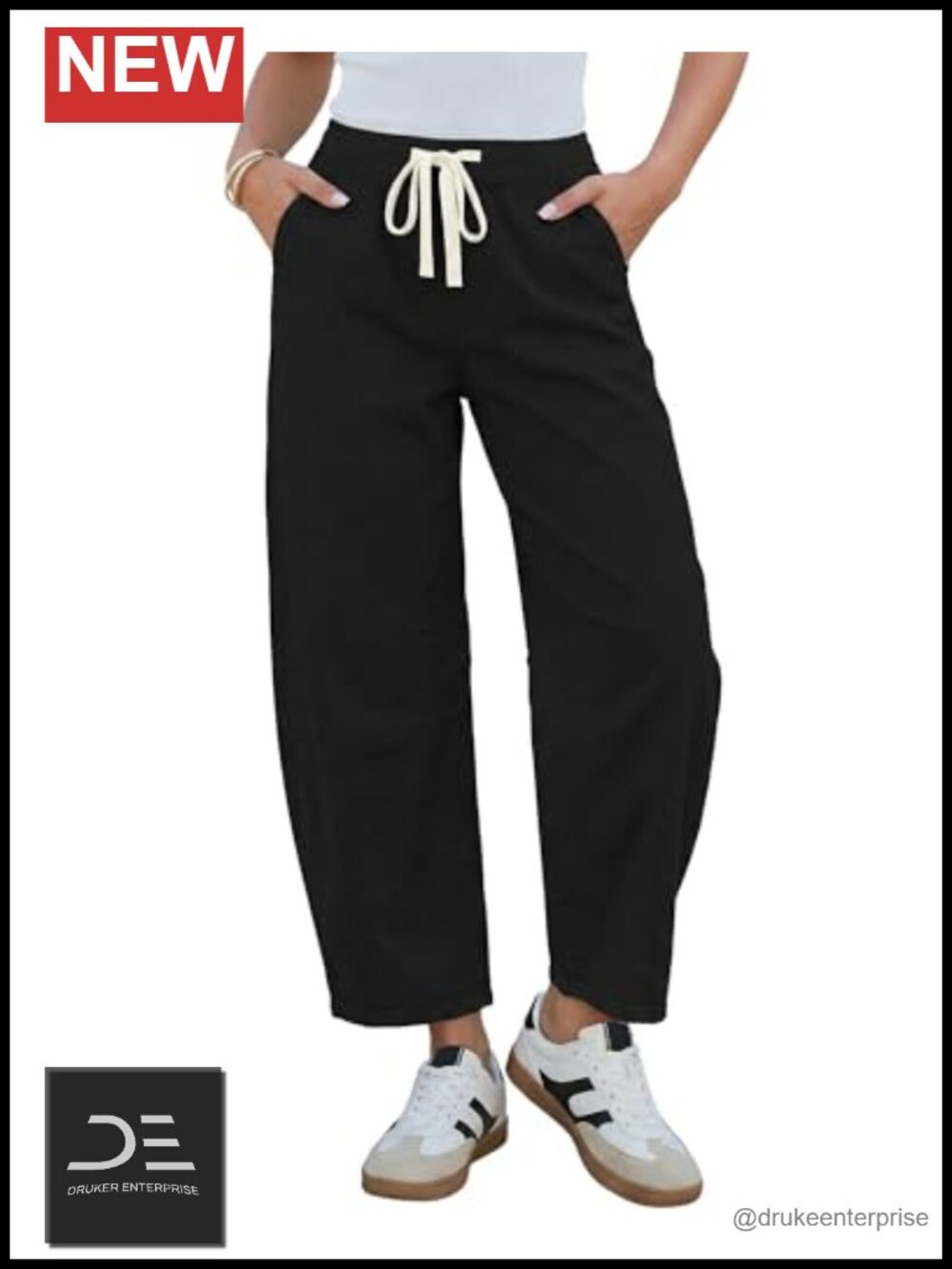 Women's High Waisted Cropped Baggy Wide Leg Jeans Elastic Waist Pull On
